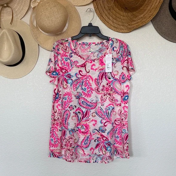 Lilly Pulitzer NWT Etta “Coconut Flitting About” Paisley Top in Ladies Large - Picture 2 of 13